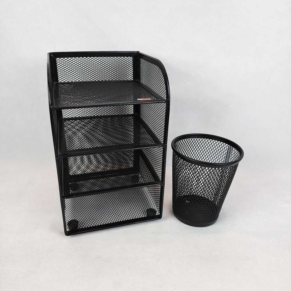 Rubbermaid‎ Black Mesh Horizontal Desk Organizer 5" Wide Tray and Pencil Holder